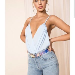 Super down chiffon body suit powder blue size small